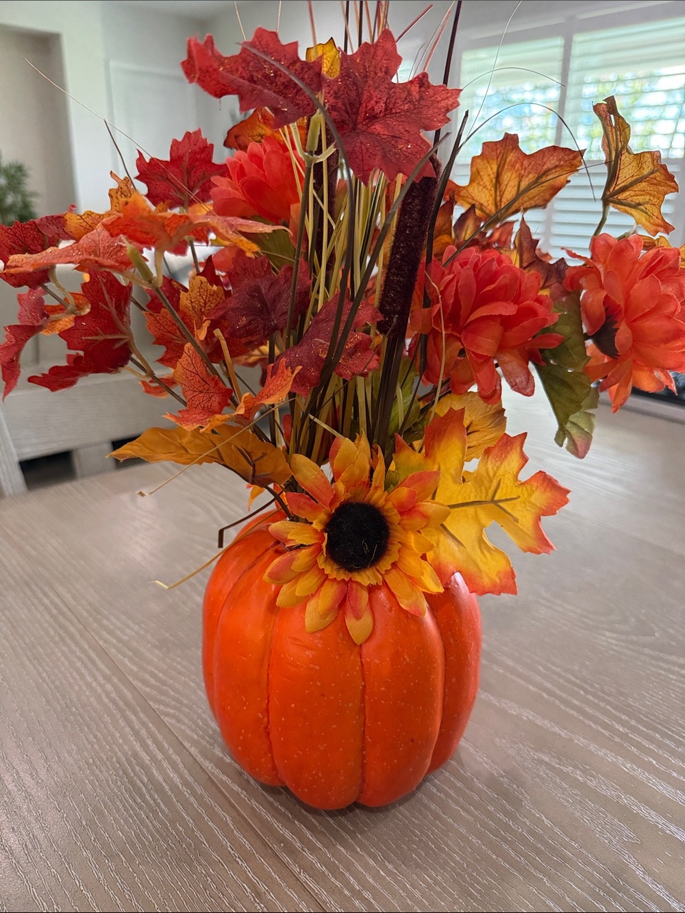 Autumn Orange Pumpkin Floral Arrangement - Home Accents